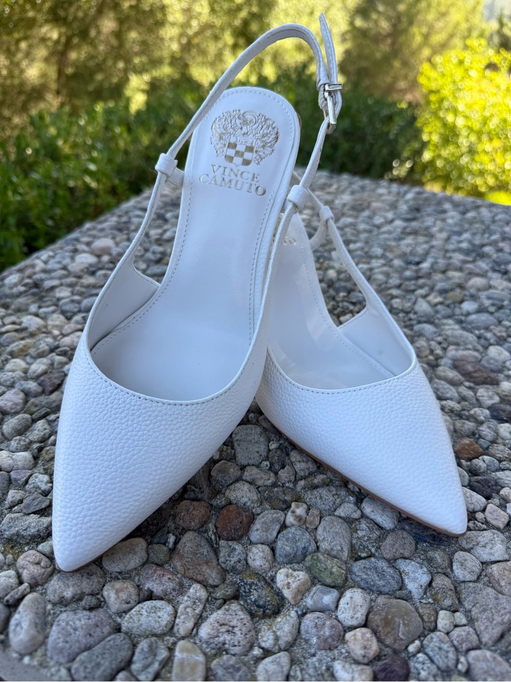 Vince Camuto White Textured Pointed Slingback Mules
